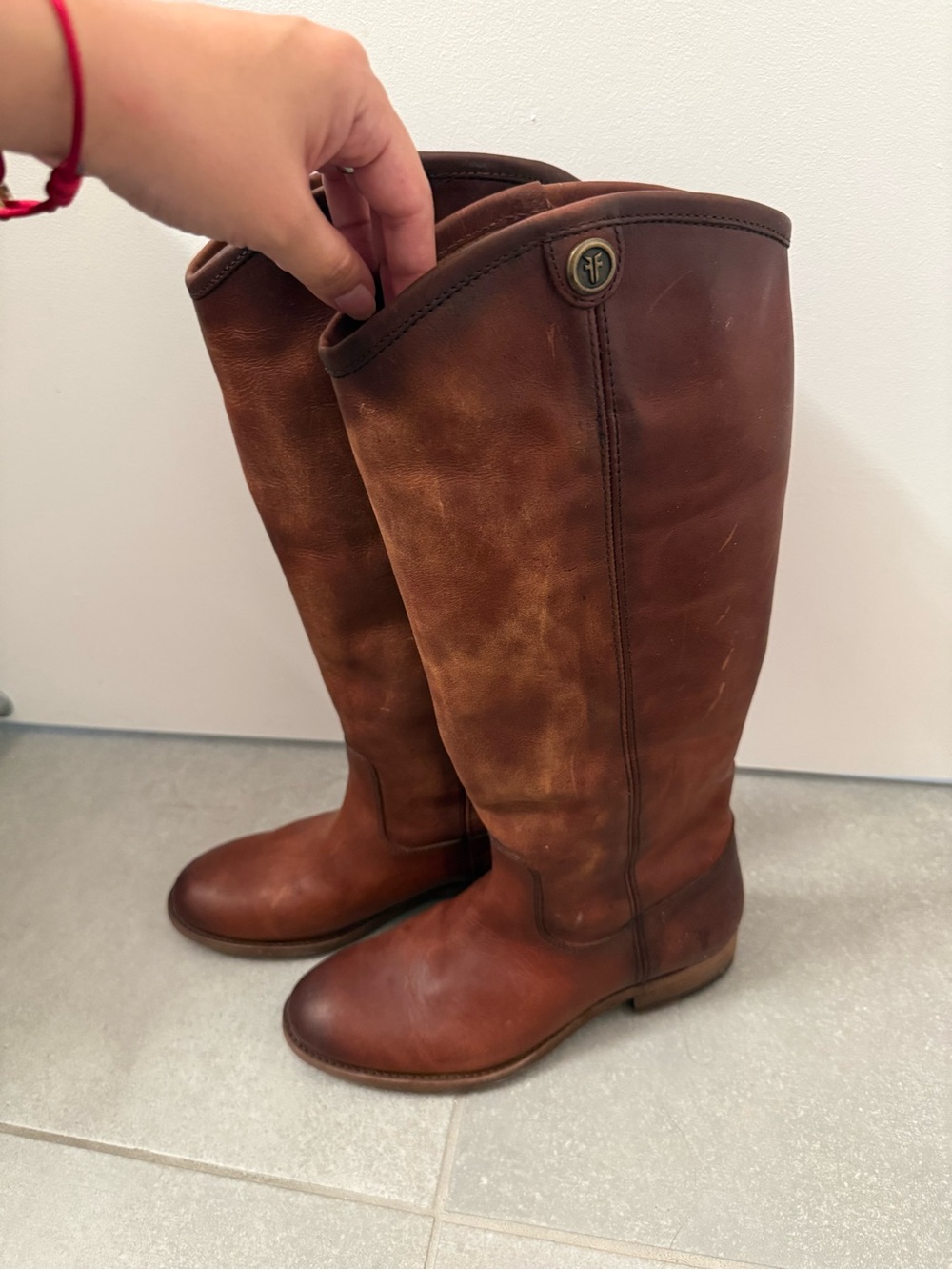 Frye Brown Leather Tall Moto Riding Boots